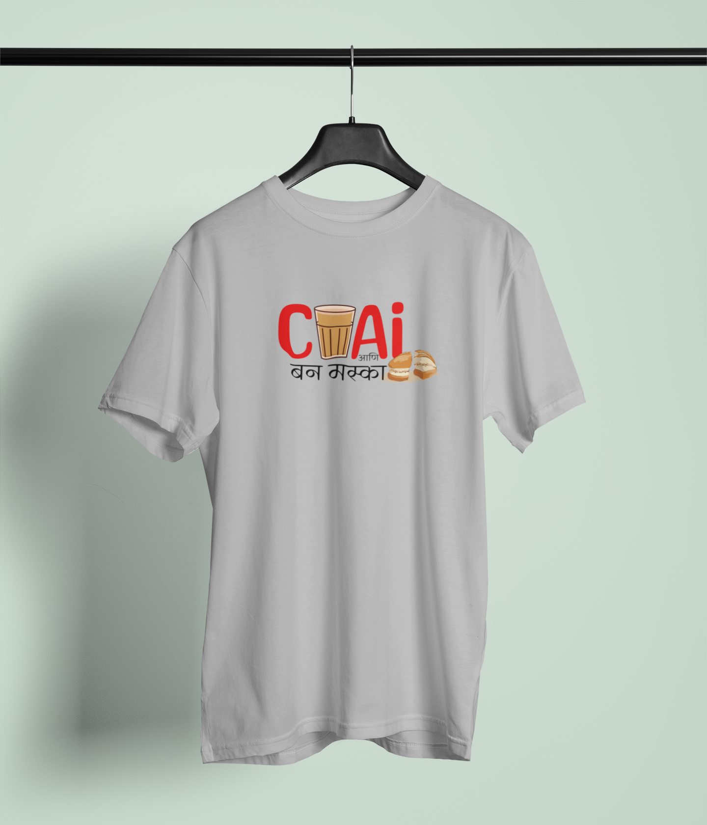 Chai Bun Maska Round Neck T-Shirt Marathi Graphic Tee