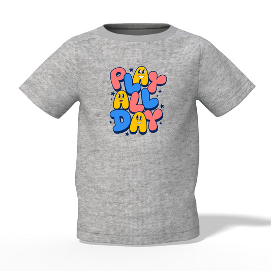 Play All Day Graphic Kid’s Grey Round Neck Printed T-Shirt
