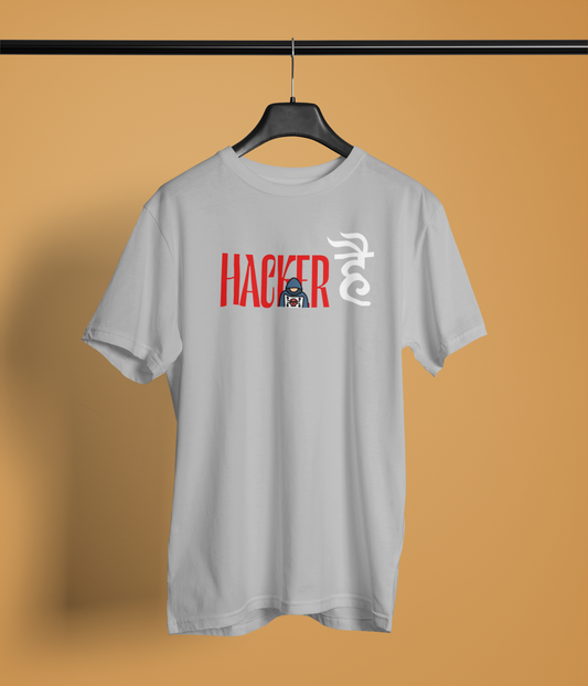 Hacker Hai Unisex Grey Round Neck T-Shirt Desi Graphic