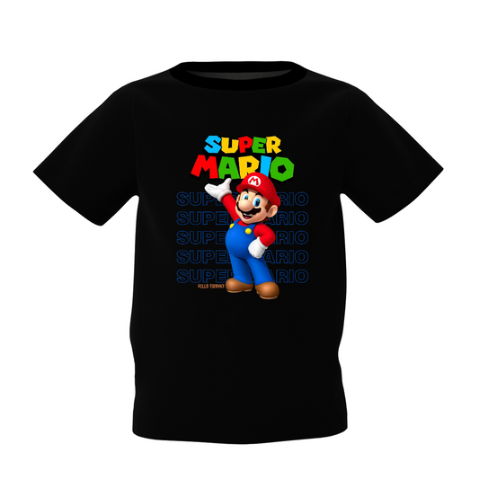 Super Mario Black Kids T-Shirt Fun Print in Kids Clothes