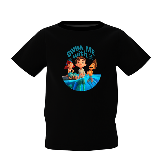 Swim With Me Kids Black Printed T-Shirt Cute Daily Wear Tee