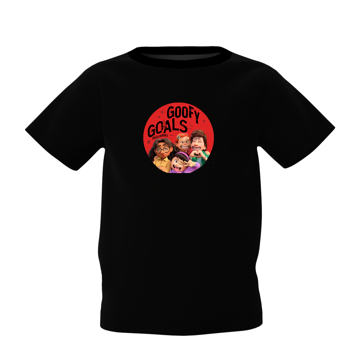 Goofy Goals Graphic Kid’s Black Printed T-Shirt Fun Tee