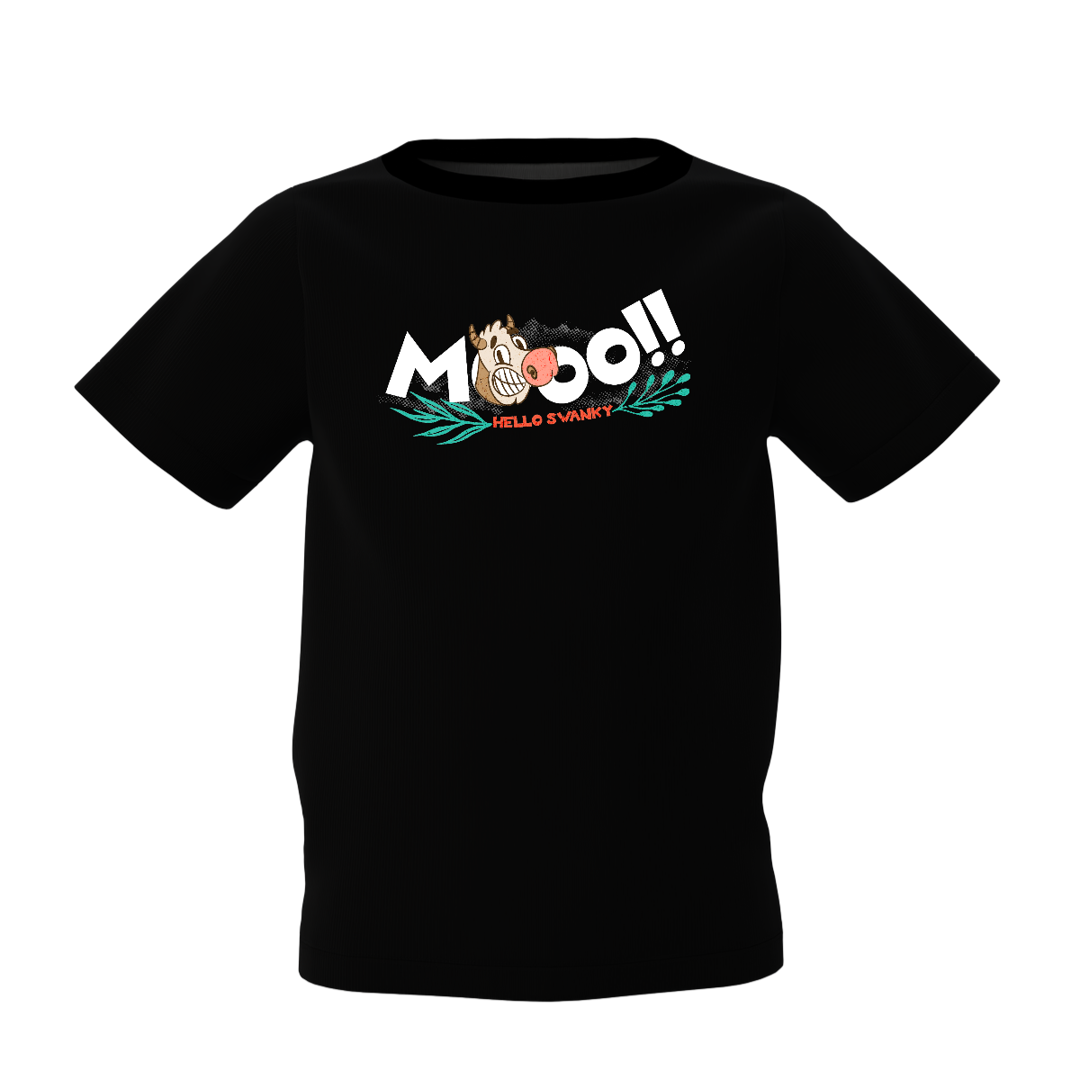 Cow's Mooo Graphic Kid’s Black Round Neck Printed T-Shirt