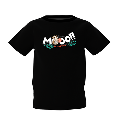 Cow's Mooo Graphic Kid’s Black Round Neck Printed T-Shirt
