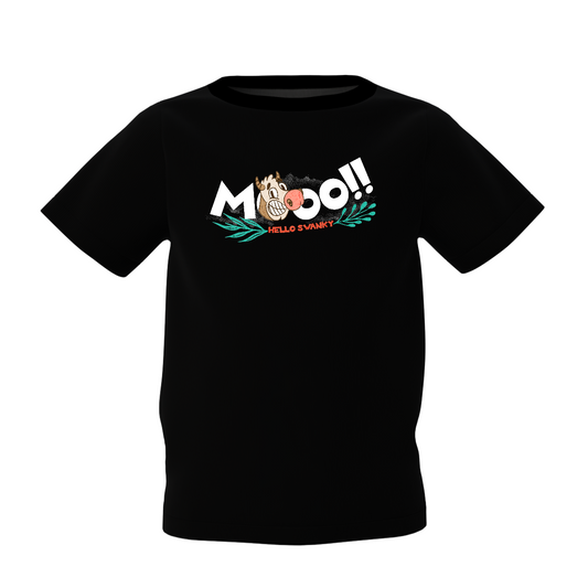 Cow's Mooo Graphic Kid’s Black Round Neck Printed T-Shirt