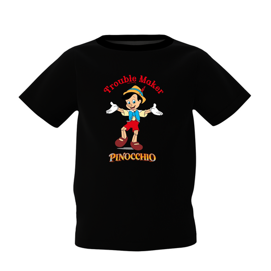 Pinocchio Graphic Kid's Black Printed T-Shirt