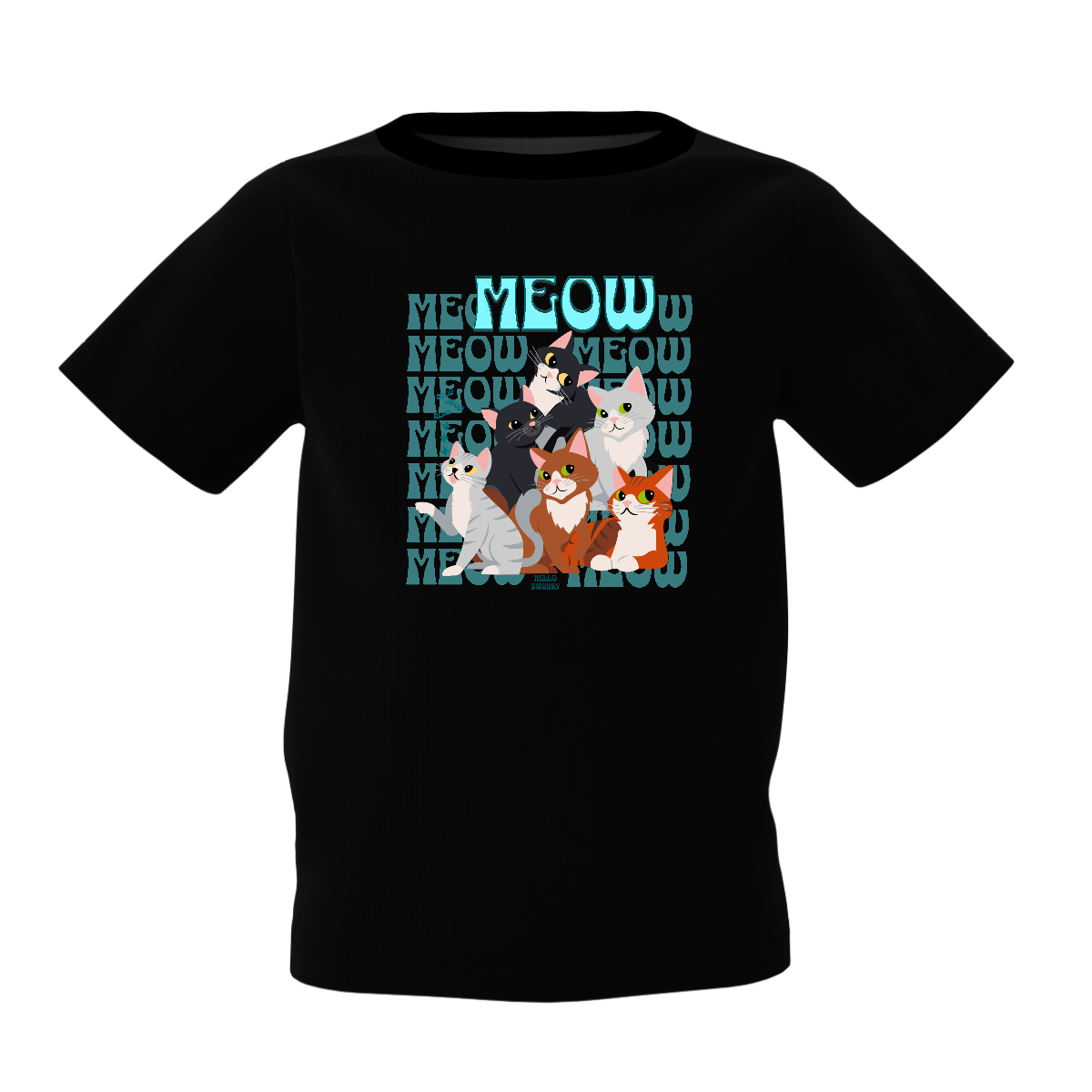 Meow Graphic Kid's Black Round Neck Printed T-Shirt