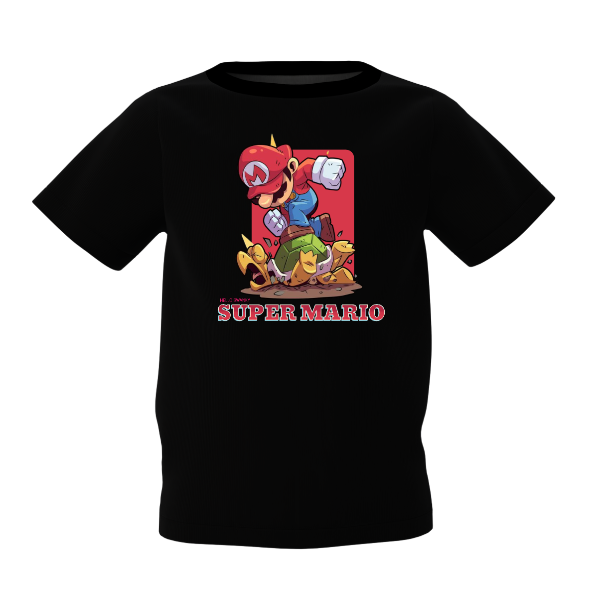 Mario Cartoon Graphic Kid’s Black Printed T-Shirt – Fun & Stylish