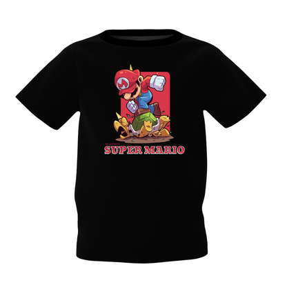 Mario Cartoon Graphic Kid’s Black Printed T-Shirt – Fun & Stylish