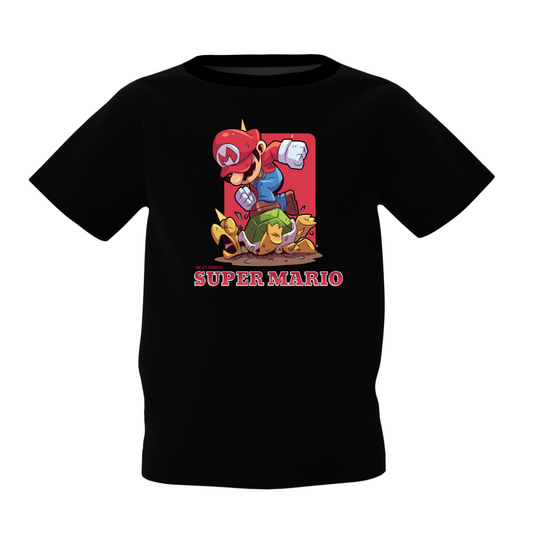 Mario Cartoon Graphic Kid’s Black Printed T-Shirt – Fun & Stylish