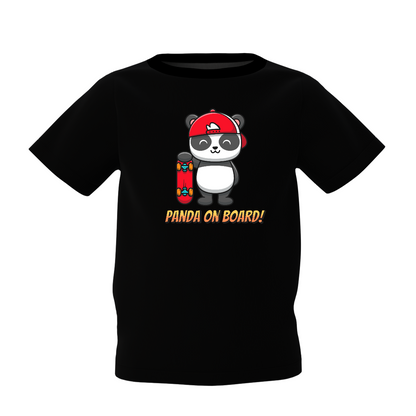 Panda On Rock Graphic Kid’s Black Printed T-Shirt