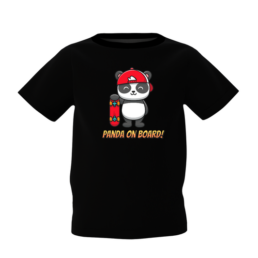 Panda On Rock Graphic Kid’s Black Printed T-Shirt
