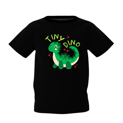 Tiny Dino Graphic Kids Black Round Neck T-Shirt Cute Dino Tee