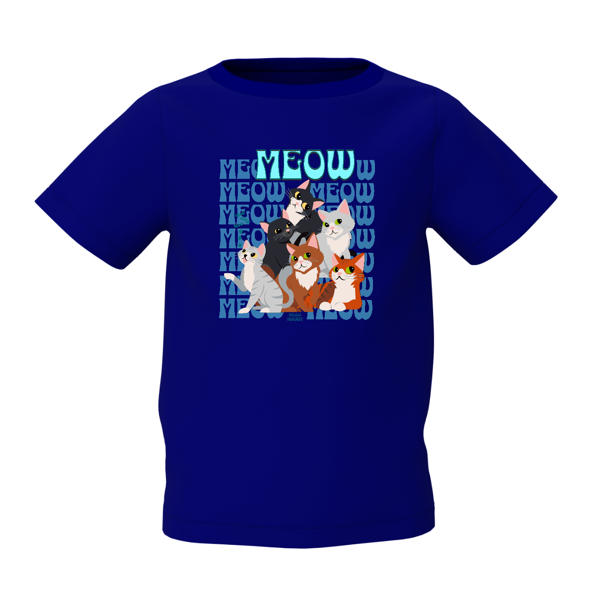 Meow Graphic Kid’s Blue Round Neck Printed T-Shirt