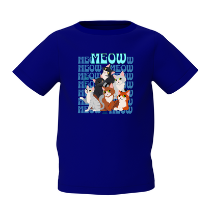 Meow Graphic Kid’s Blue Round Neck Printed T-Shirt