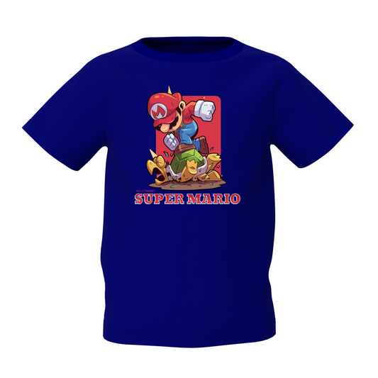 Mario Cartoon Graphic Kid’s Blue Printed T-Shirt – Fun Design