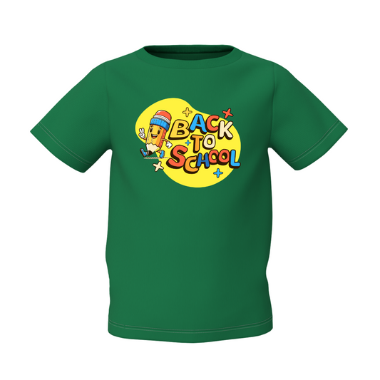 Back To School Kids Green Round Neck Printed T-Shirt
