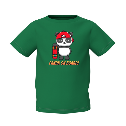 Panda On Rock Graphic Kid’s Green Printed T-Shirt