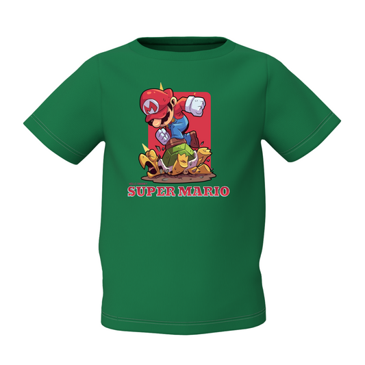 Mario Cartoon Graphic Kid’s Green Printed T-Shirt – Playful Design