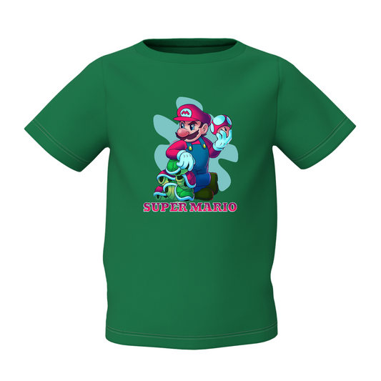 Mario Graphic Kid's Green Printed T-Shirt