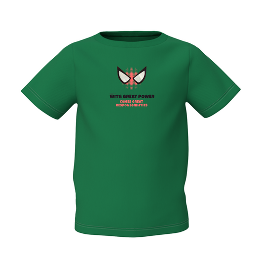 Great Power Graphic Kid's Green Round Neck Printed T-Shirt