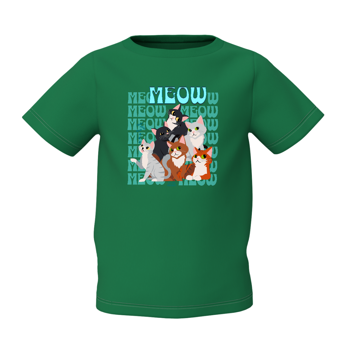 Meow Graphic Kid's Green Round Neck Printed T-Shirt