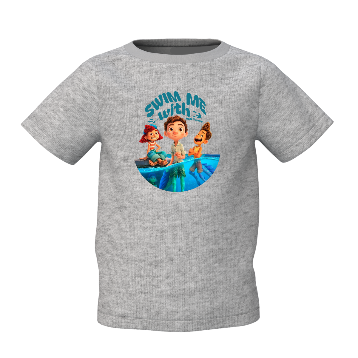 Swim With Me Kids Grey Printed T-Shirt Cute Daily Wear Tee