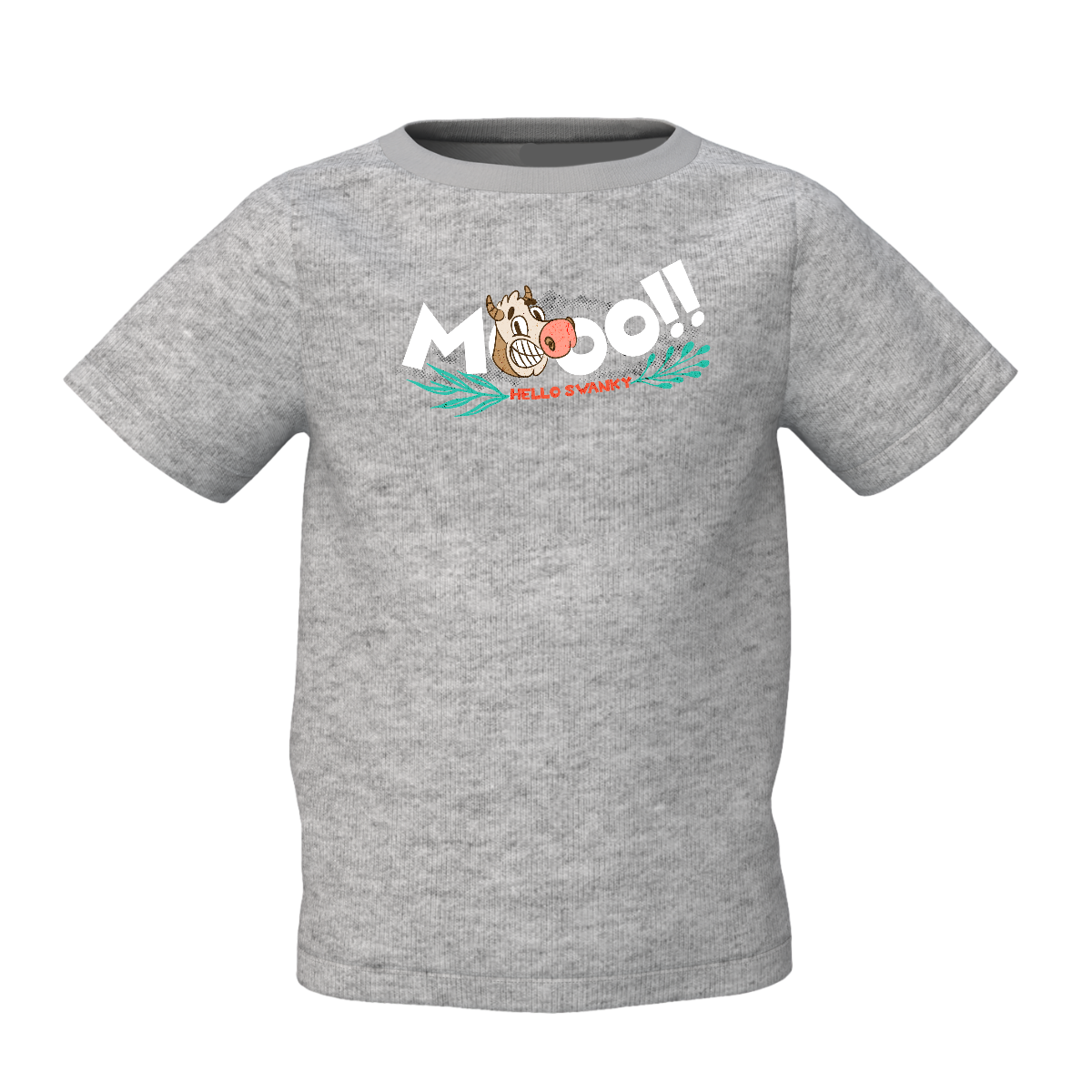 Cow's Mooo Graphic Kid’s Grey Round Neck Printed T-Shirt