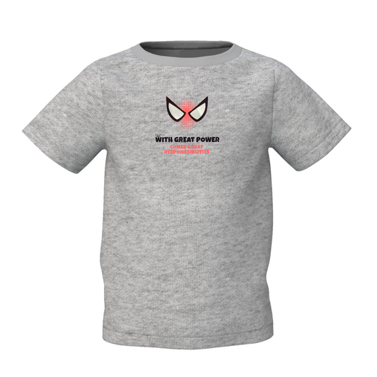 Great Power Graphic Kid's Grey Round Neck Printed T-Shirt