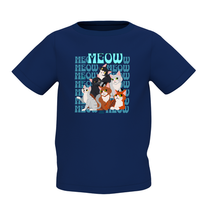 Meow Graphic Kid’s Navy Blue Round Neck Printed T-Shirt