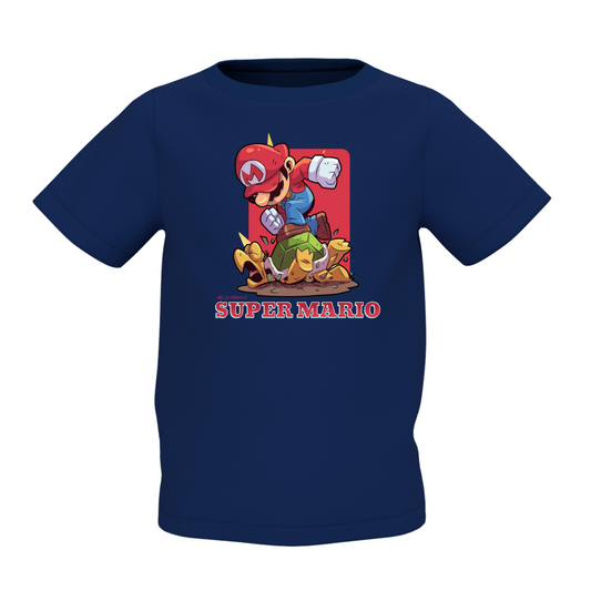 Mario Cartoon Graphic Kid’s Navy Blue T-Shirt – Fun & Trendy