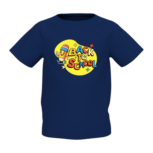 Back To School Kids Navy Blue Round Neck Printed Tee