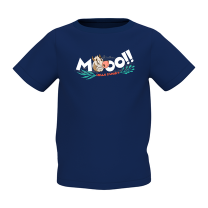 Cow's Mooo Graphic Kid's Navy Blue Round Neck Printed T-Shirt
