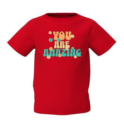 Kids Red Printed T-Shirt Soft Cotton Everyday Wear Style Tops