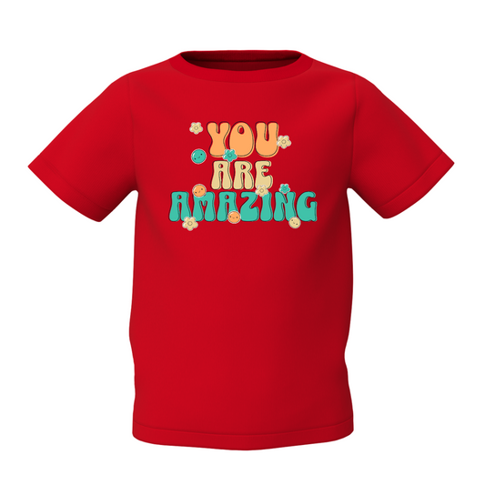 Kids Red Printed T-Shirt Soft Cotton Everyday Wear Style Tops