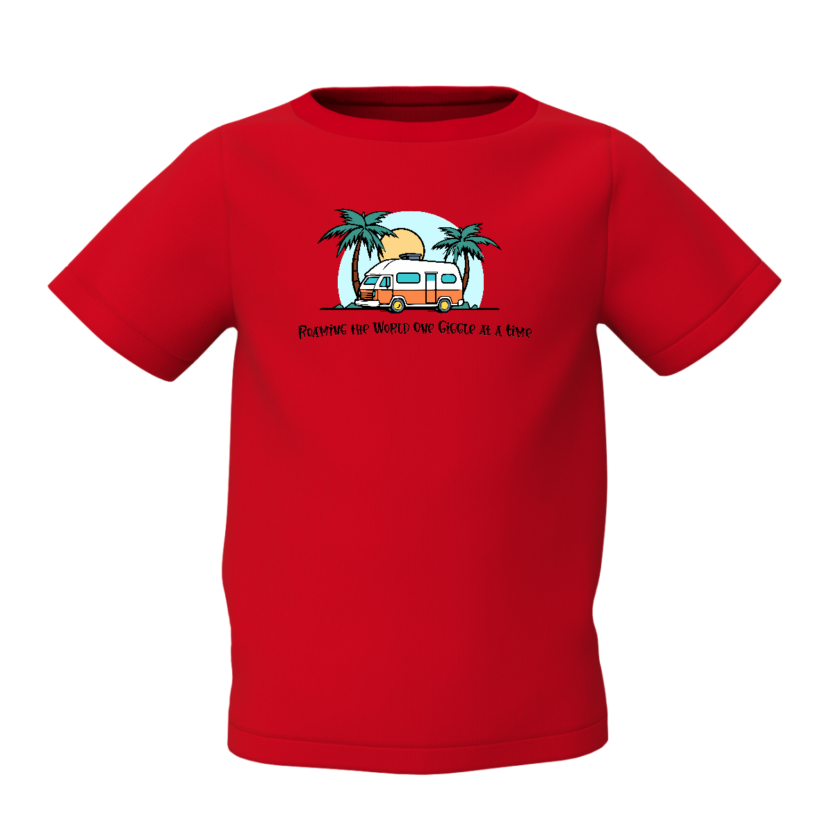 Bus Graphic Kids Red Round Neck Printed T-Shirt Style