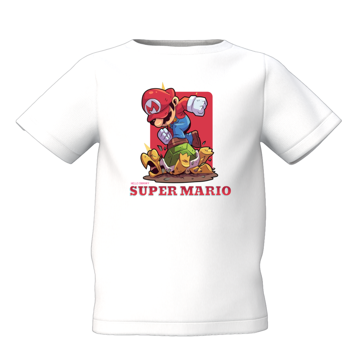 Mario Cartoon Graphic Kid’s White  T-Shirt – Fun & Trendy