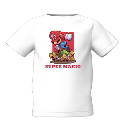 Mario Cartoon Graphic Kid’s White  T-Shirt – Fun & Trendy