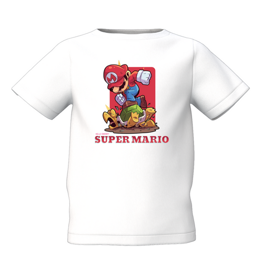 Mario Cartoon Graphic Kid’s White  T-Shirt – Fun & Trendy