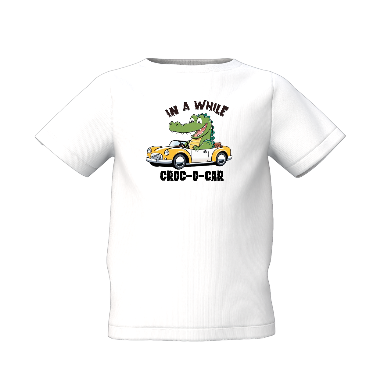 Croc Car Graphic Kid's White Printed T-Shirt
