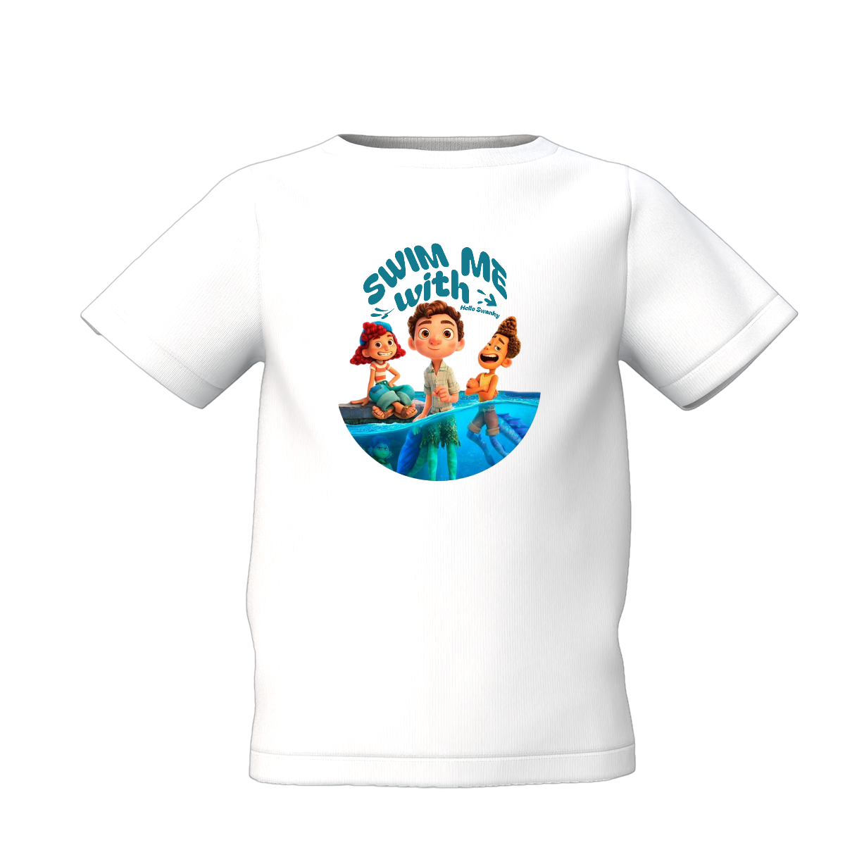 Swim With Me Kids White Printed T-Shirt Cute Daily Wear Tee