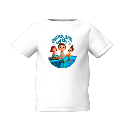 Swim With Me Kids White Printed T-Shirt Cute Daily Wear Tee