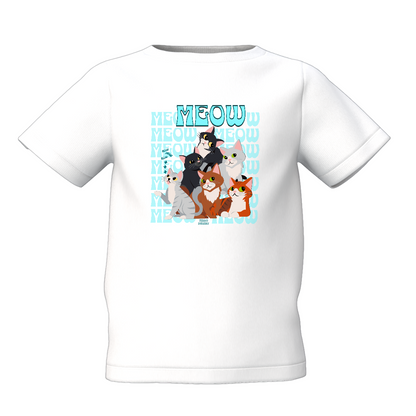 Meow Graphic Kid's White Round Neck Printed T-Shirt