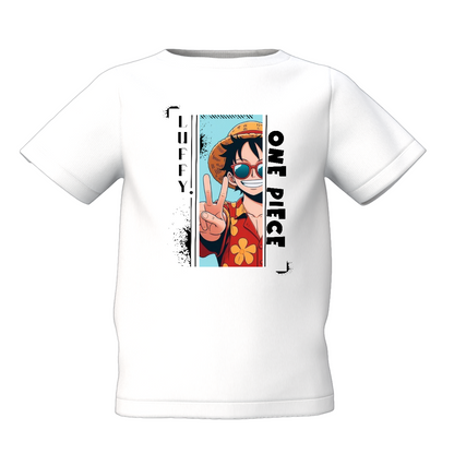 One Piece Graphic Kid’s White Printed T-Shirt Anime Wear