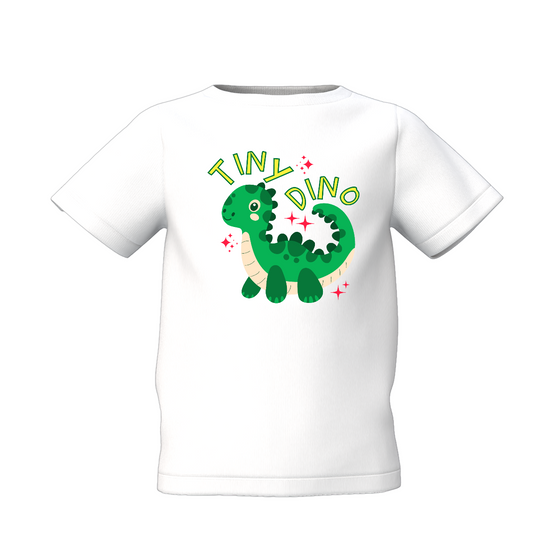 Tiny Dino Graphic Kid’s White Round Neck Printed T-Shirt Cute
