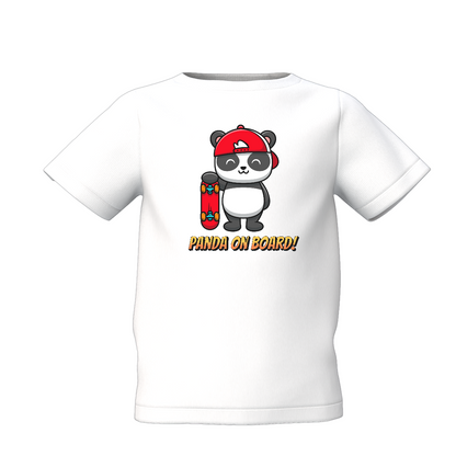 Panda On Rock Graphic Kid’s White Printed T-Shirt – Fun Design