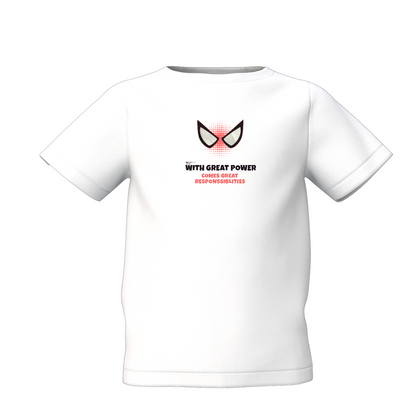 Great Power Graphic Kid's White Round Neck Printed T-Shirt