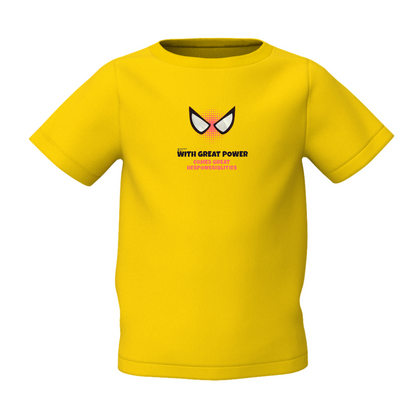 Great Power Graphic Kid's Yellow Round Neck Printed T-Shirt