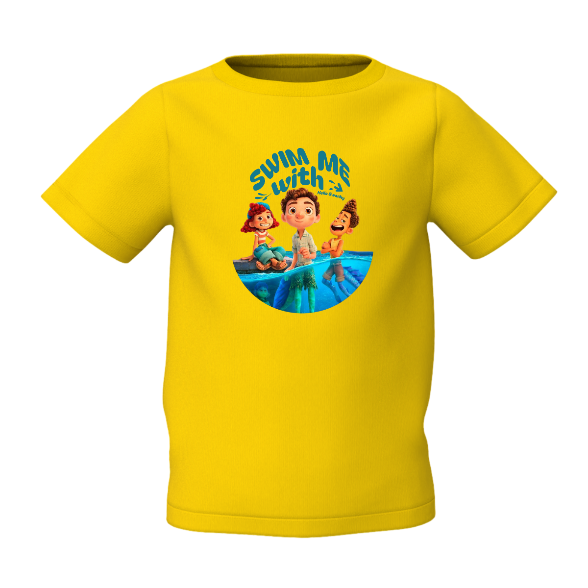 Swim With Me Graphic Kid's Yellow Printed T-Shirt