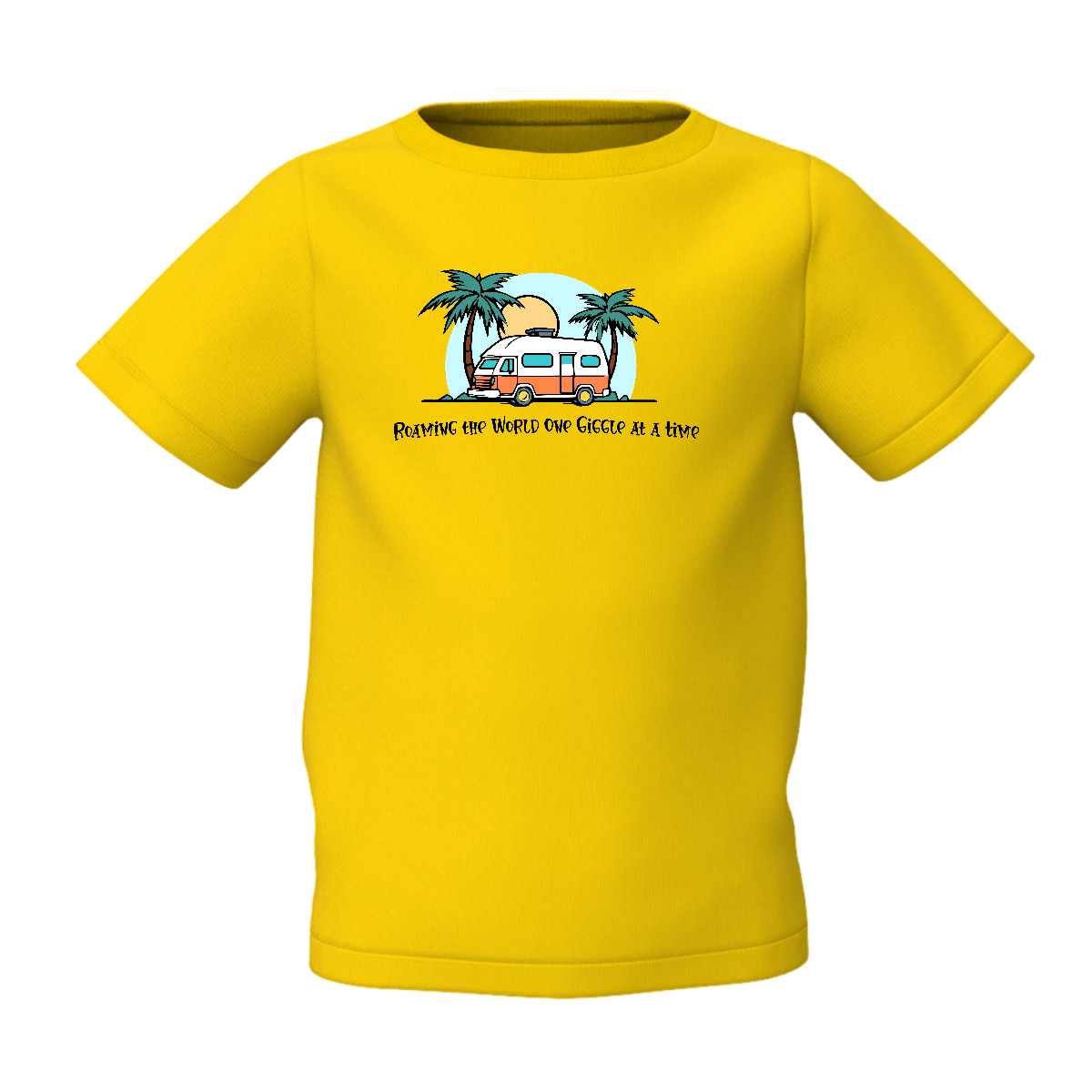 Bus Graphic Kids Yellow Round Neck Printed T-Shirt Style